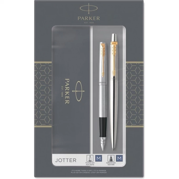 Подарочный набор PARKER: JOTTER CORE STAINLESS STEEL GT - ручки перьевая и шариковая 2093257 Подарочный набор PARKER: JOTTER CORE STAINLESS STEEL GT - ручки перьевая и шариковая 2093257